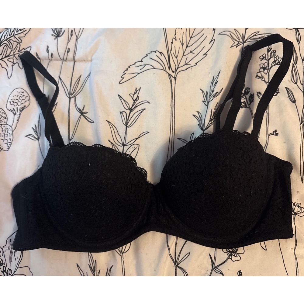 So Intimates Black Lace‎ Underwire Padded Push-up Bra, Size 34A